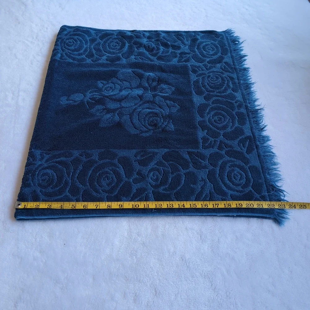 Vintage Sears Blue Rose Fringed Towel Set 5 USA Bath Hand Towel Washcloth 70 MCM